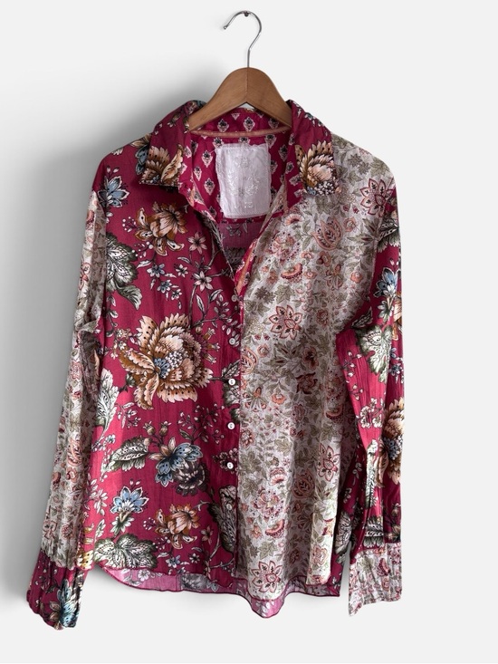 Cino Tops - Cino Mixed Floral Patchwork Cotton Tunic Button Down Shirt Blouse XXL Boho Folk